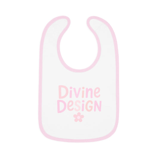 Pink 'Divine Design' Baby Bib — Contrast Trim Jersey Feeding Bib for Newborns & Infants