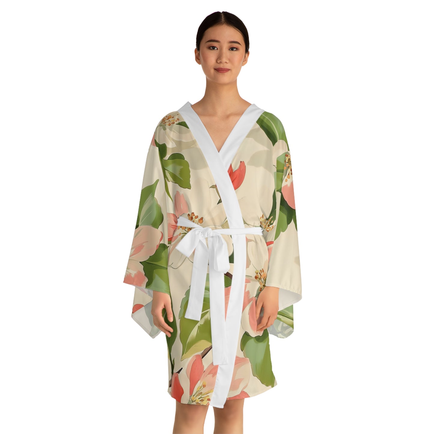 Pretty in Pink Floral Long Sleeve Kimono Robe